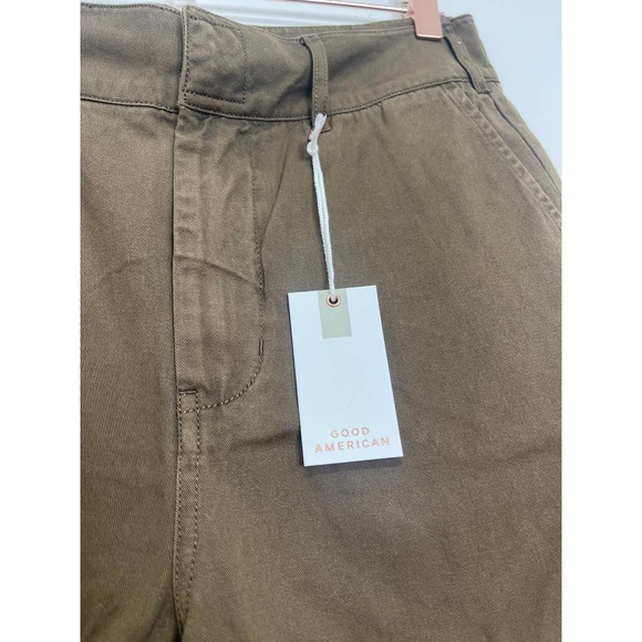 Good American Olive Green Wide-Leg Cargo Trousers 6/28 Zip Fly Pockets High Rise - Picture 7 of 7